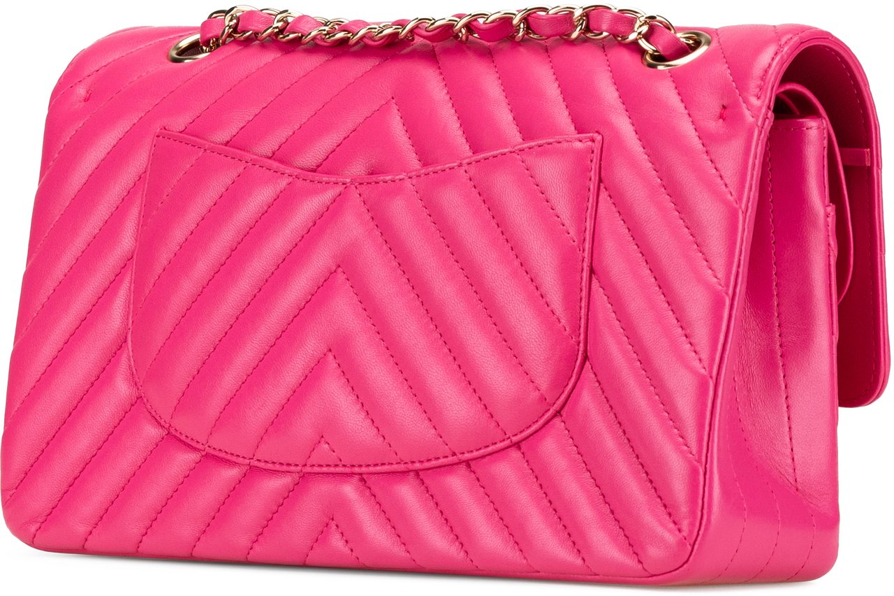 Chanel Medium Classic Chevron Lambskin Double Flap Roze
