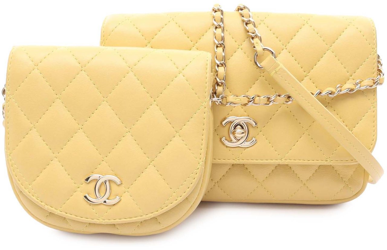 Chanel Quilted Lambskin Side Packs Flap Geel