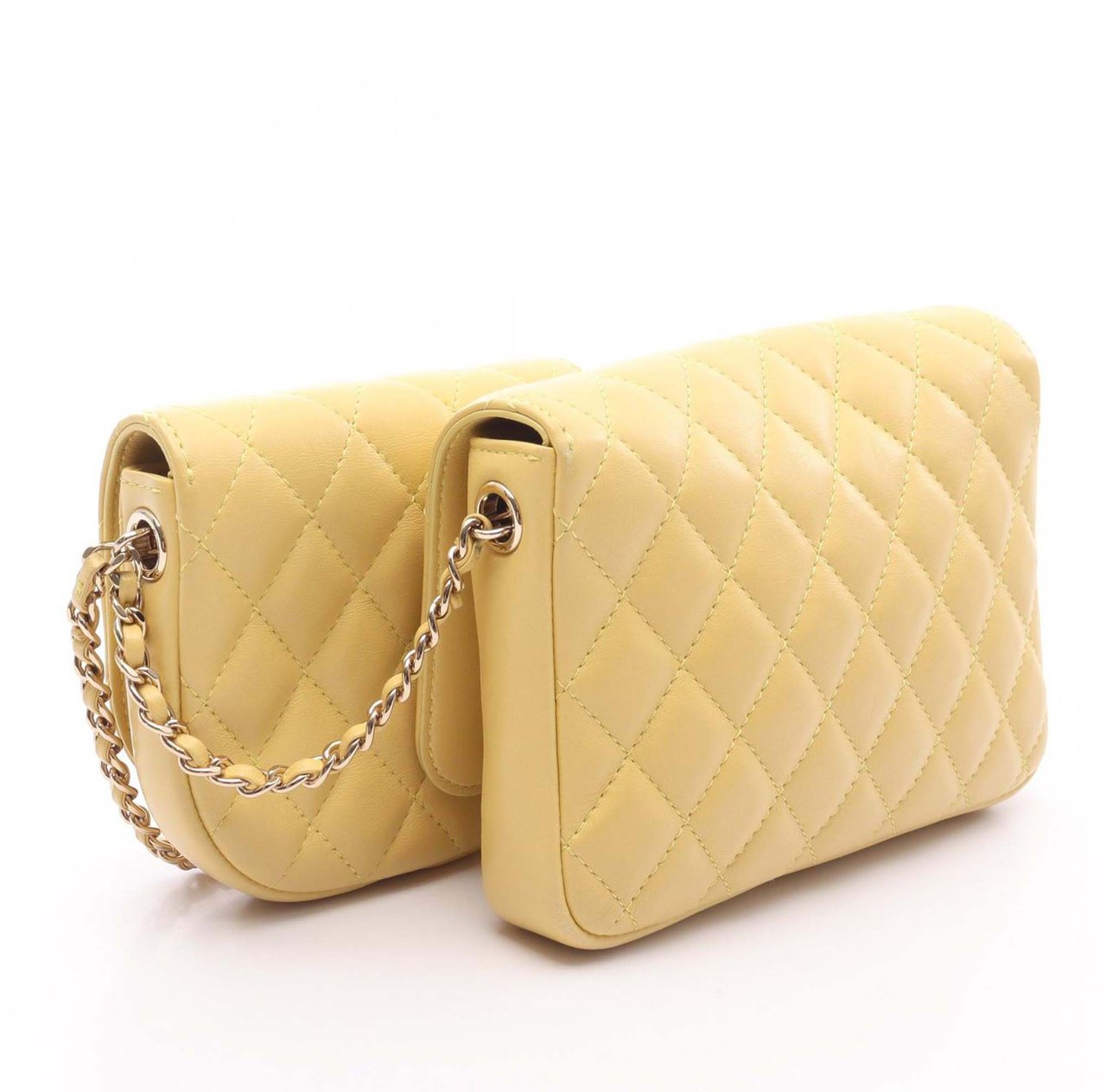 Chanel Quilted Lambskin Side Packs Flap Geel