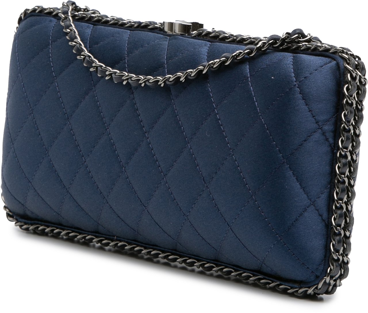 Chanel Quilted Satin Chain Around Clutch Blauw