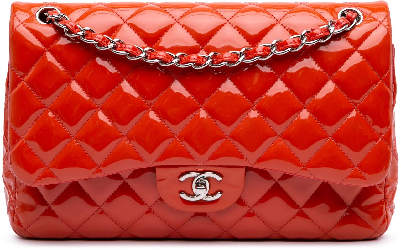 Chanel Jumbo Classic Patent Double Flap Oranje