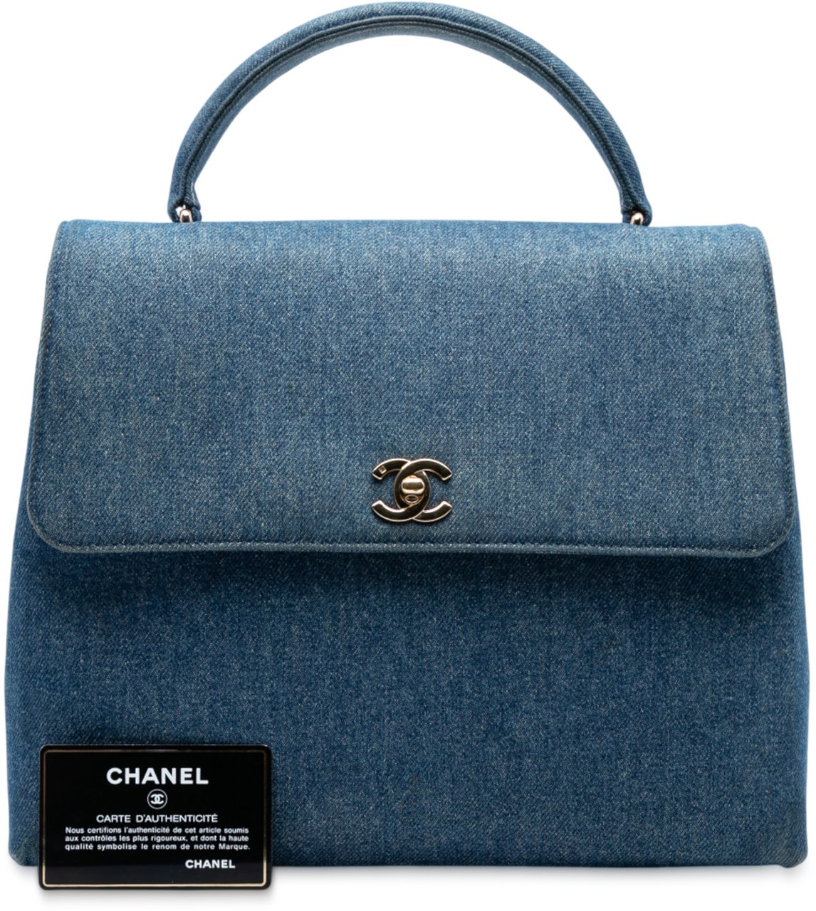 Chanel CC Denim Kelly Top Handle Bag Blauw