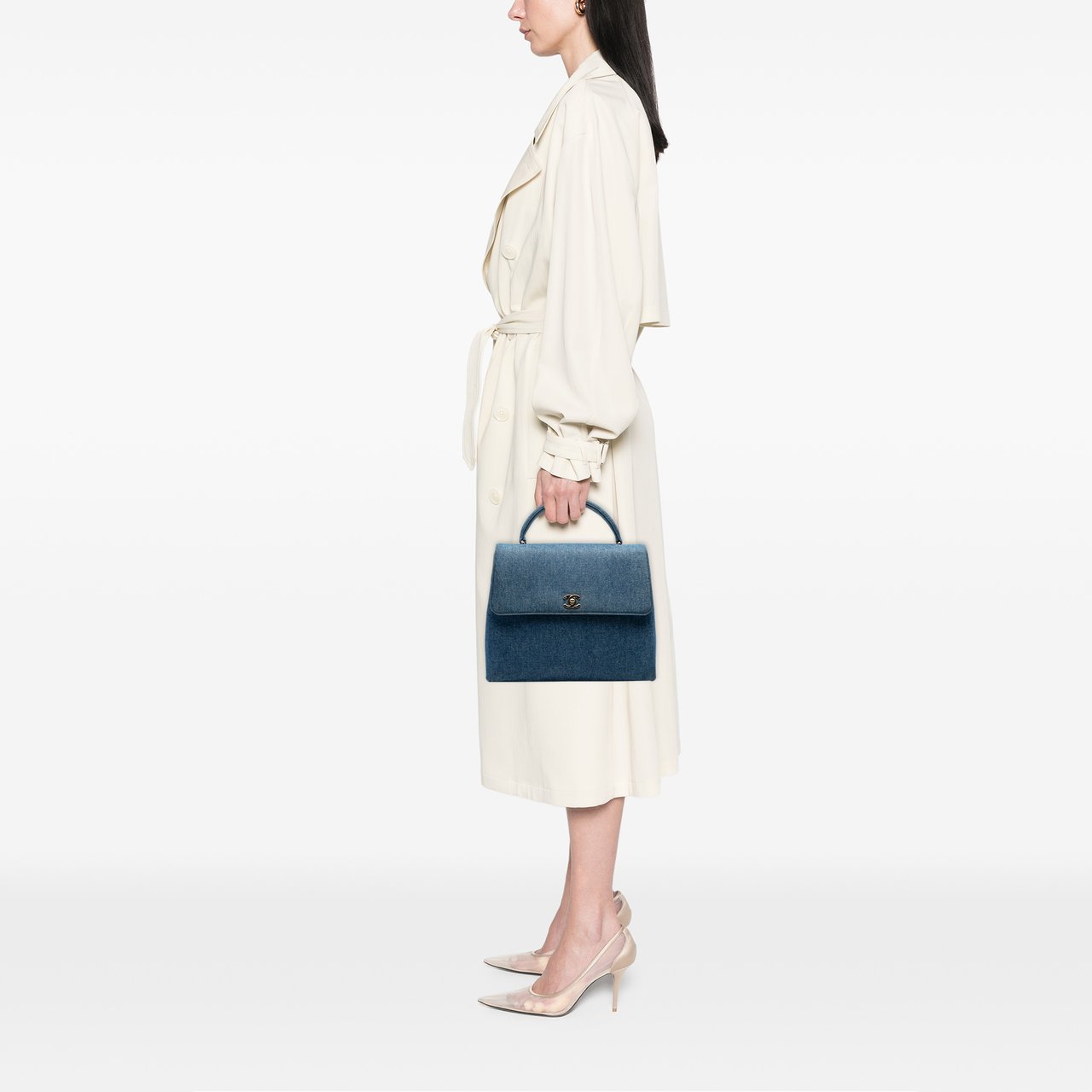 Chanel CC Denim Kelly Top Handle Bag Blauw