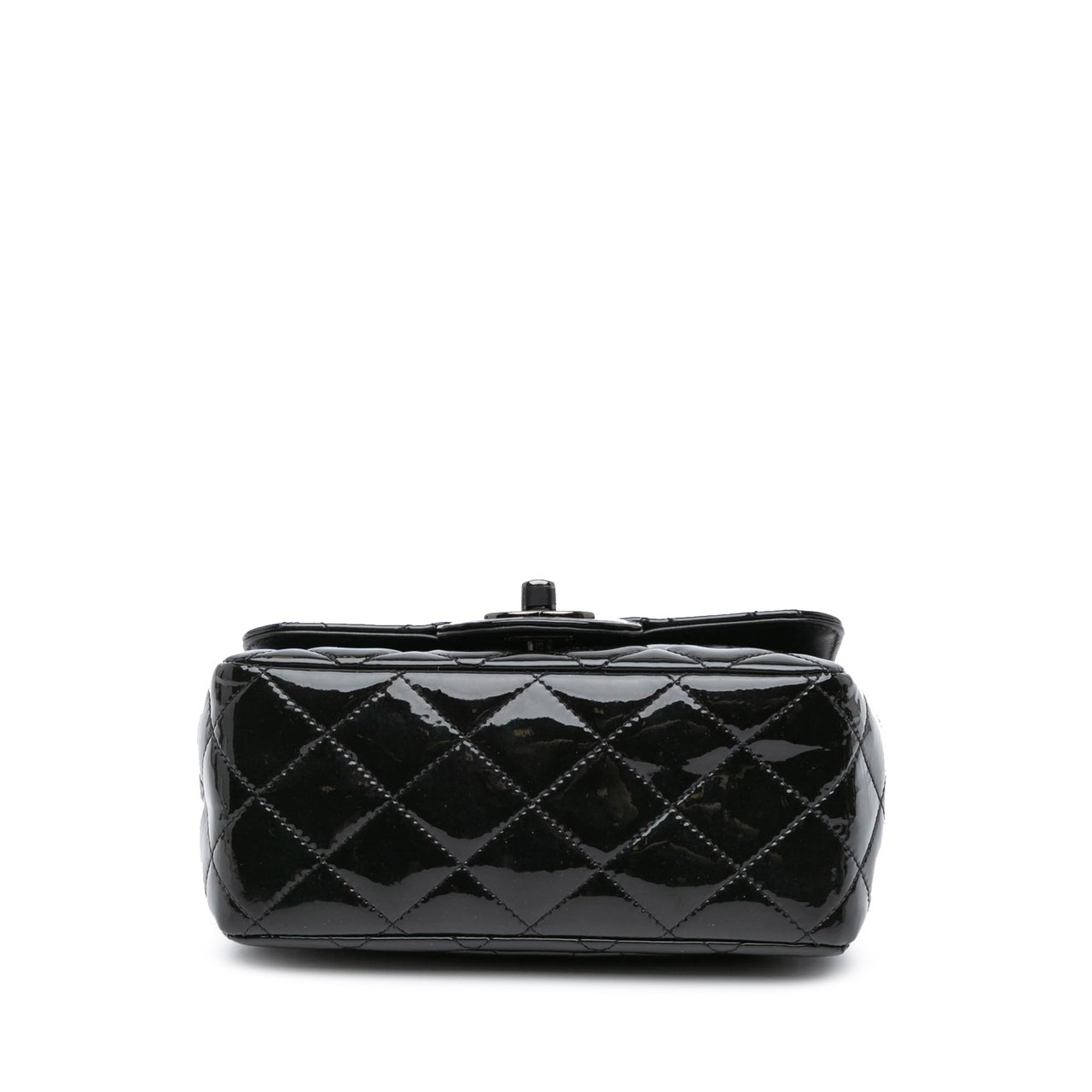 Chanel Mini Square Classic Patent So Black Single Flap Zwart