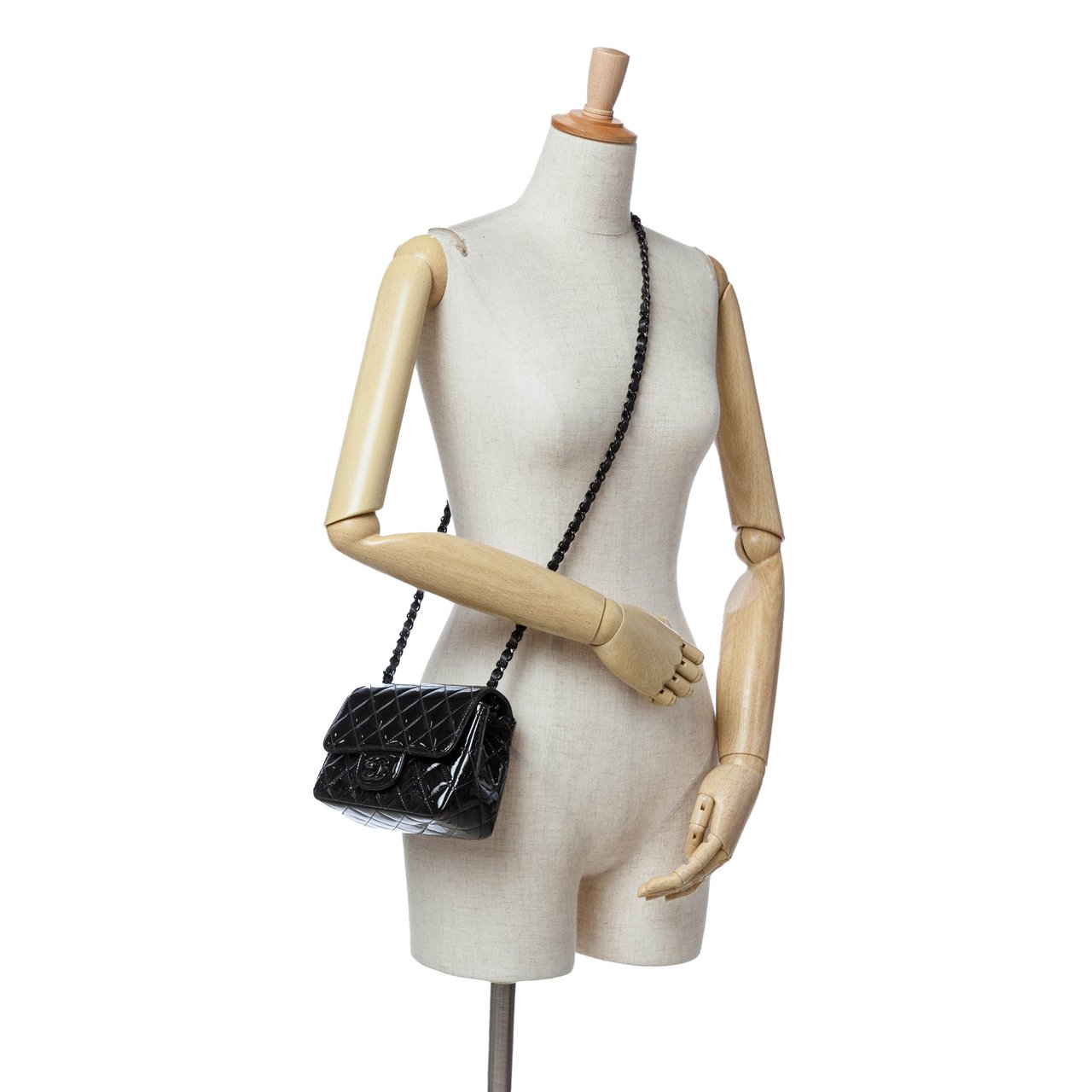 Chanel Mini Square Classic Patent So Black Single Flap Zwart