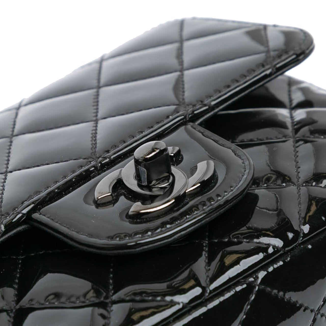 Chanel Mini Square Classic Patent So Black Single Flap Zwart
