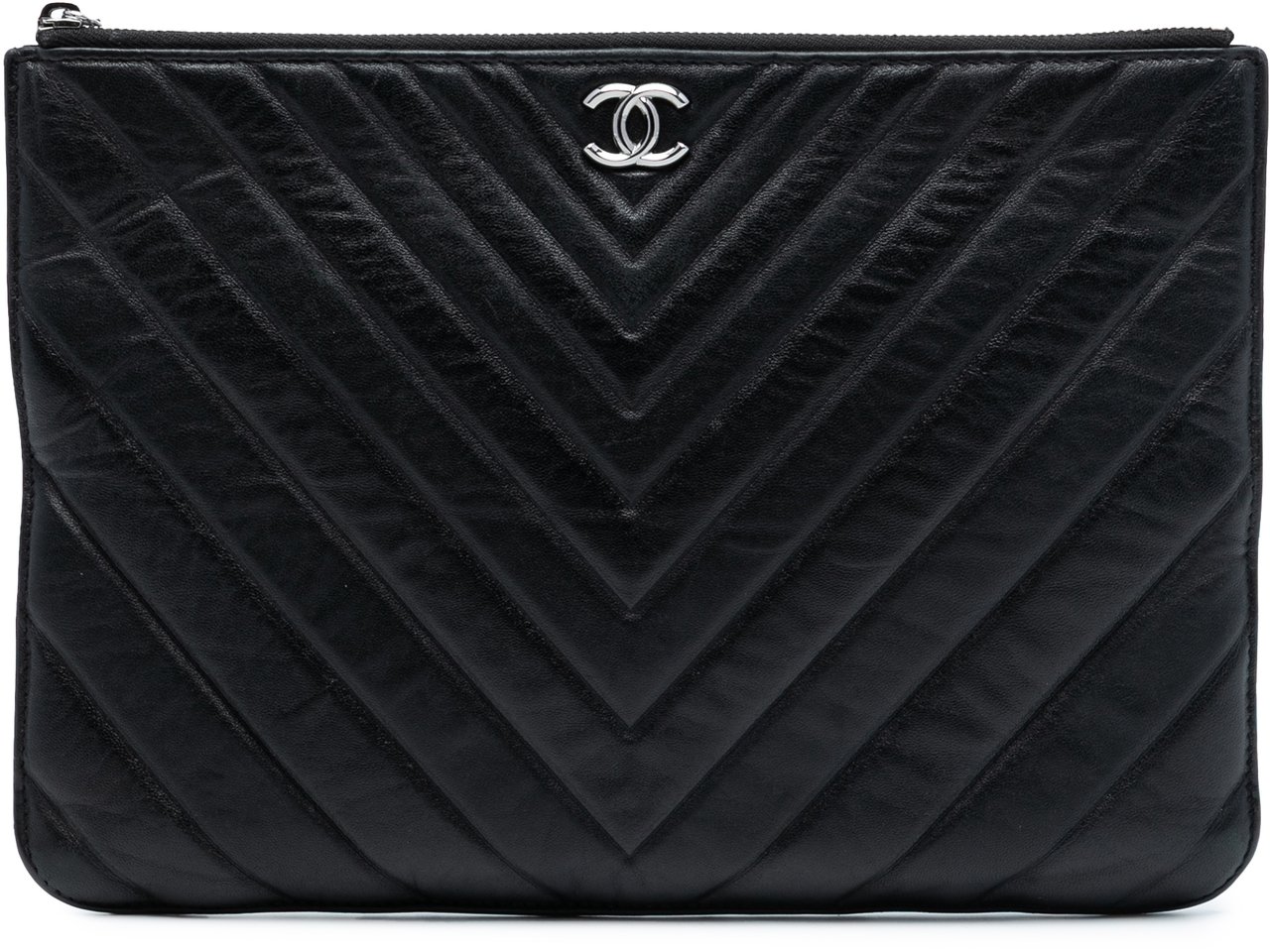 Chanel CC Chevron Calfskin Clutch Zwart