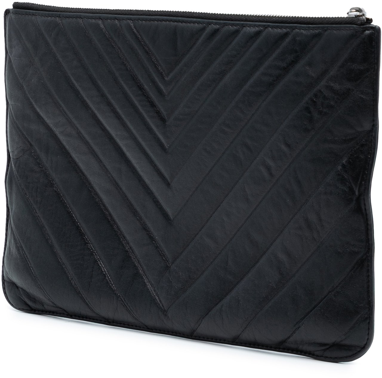 Chanel CC Chevron Calfskin Clutch Zwart