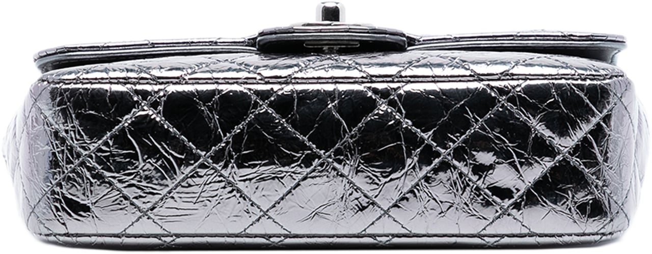 Chanel Mini Quilted Metallic Calfskin Ring Top Handle Flap Zilver