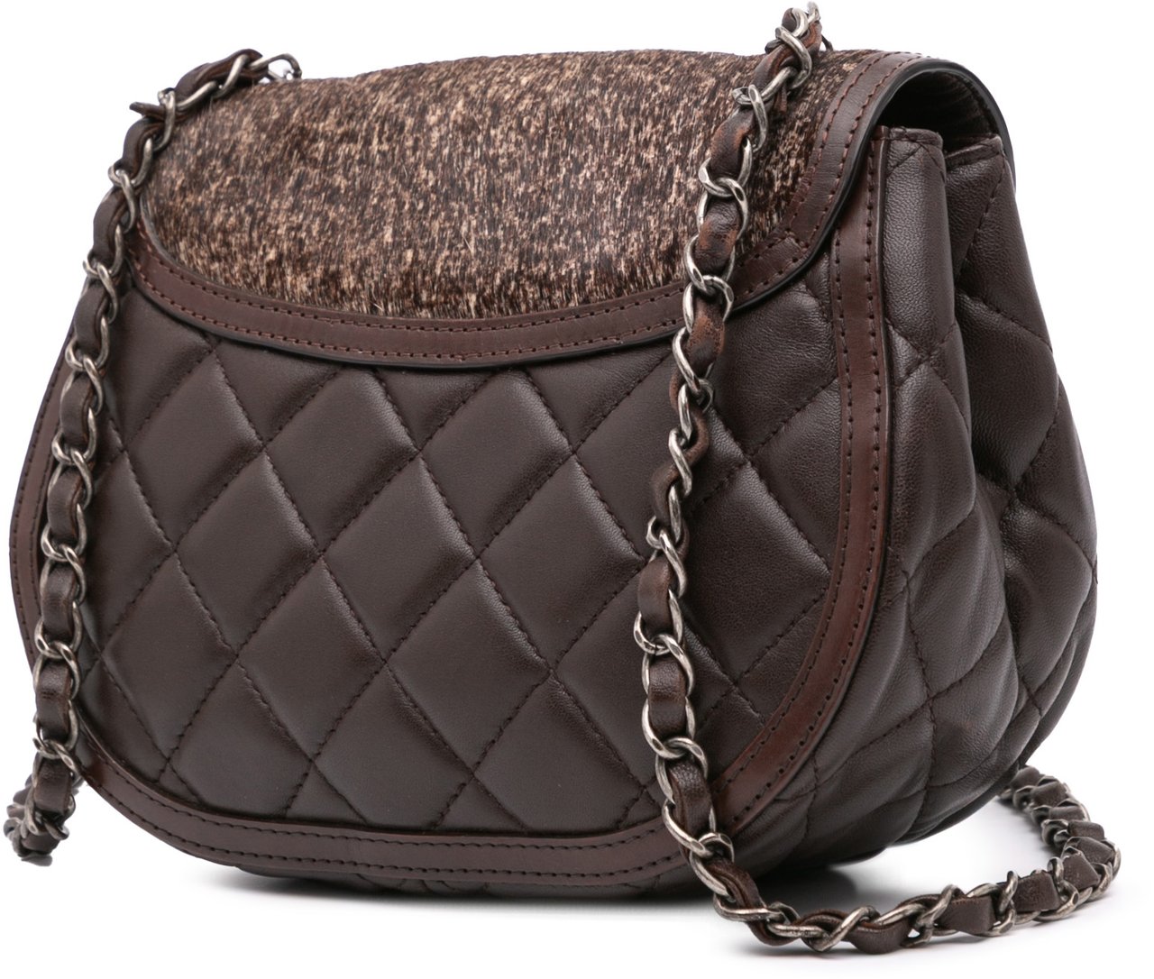 Chanel Paris-Salzburg Quilted Lambskin and Pony Hair Saddle Crossbody Bruin