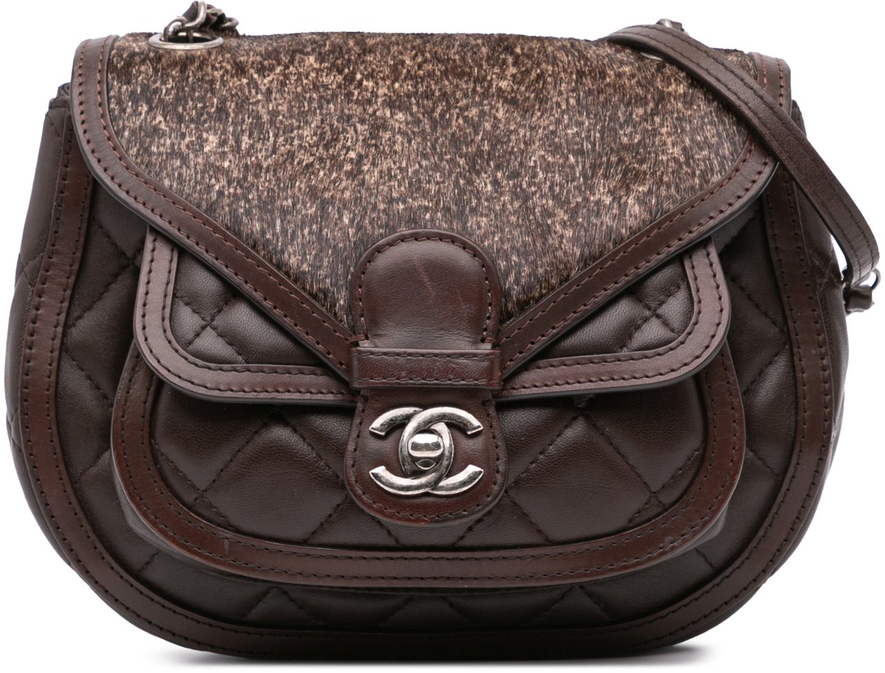 Chanel Paris-Salzburg Quilted Lambskin and Pony Hair Saddle Crossbody Bruin