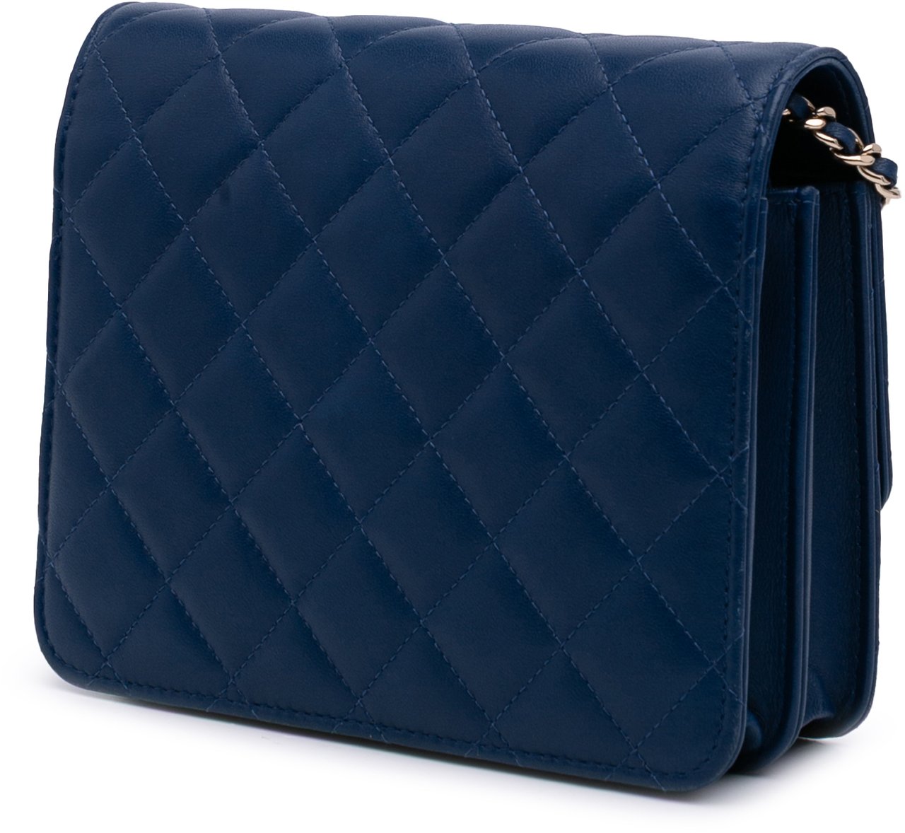 Chanel Quilted Lambskin Square Wallet on Chain Blauw