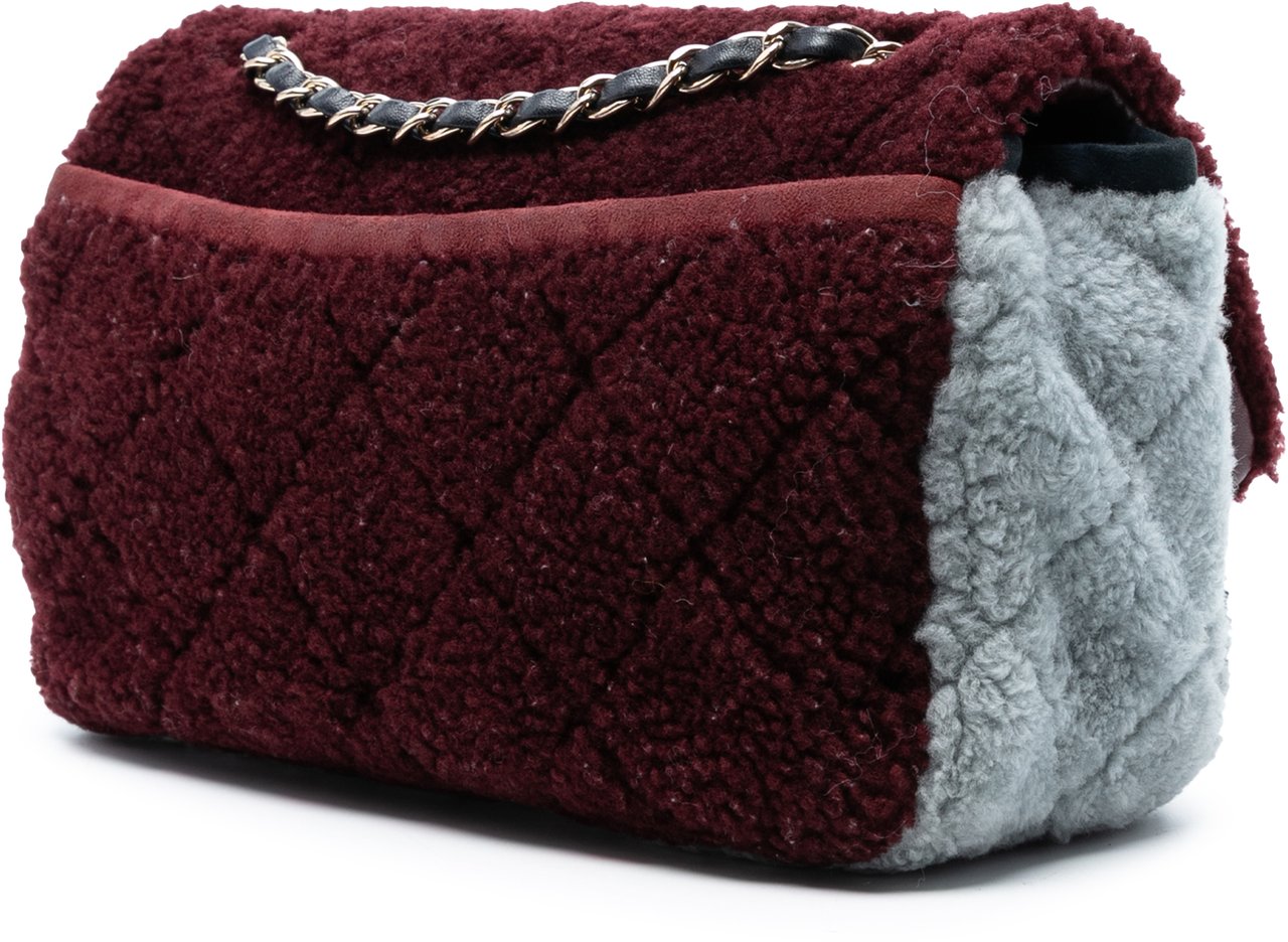 Chanel Medium Tricolor CC Quilted Shearling Single Flap Rood