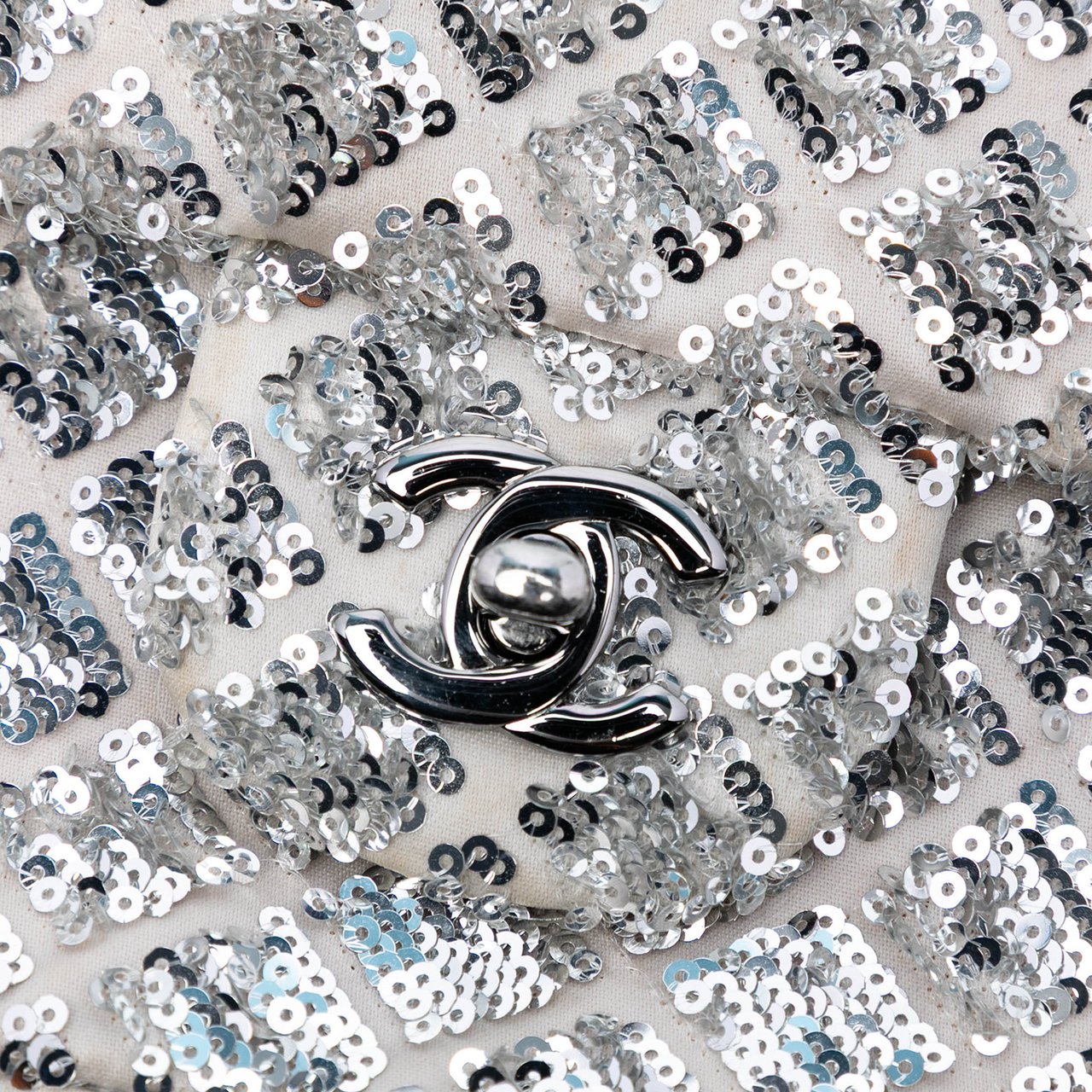 Chanel Medium Classic Satin and Sequin Single Flap Zilver