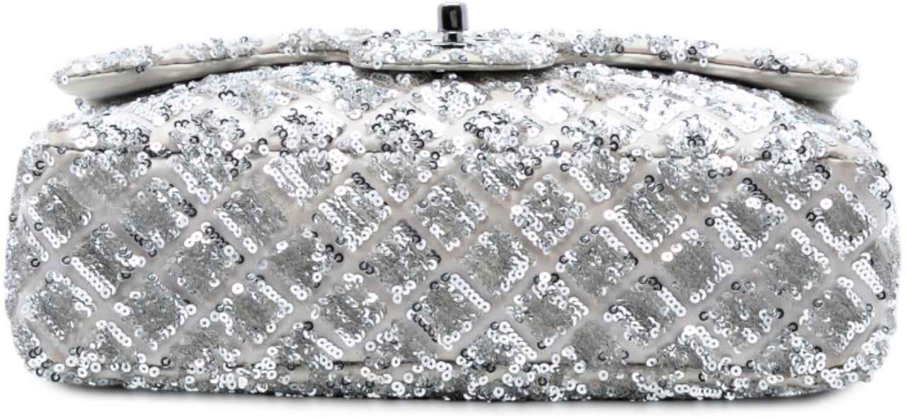 Chanel Medium Classic Satin and Sequin Single Flap Zilver