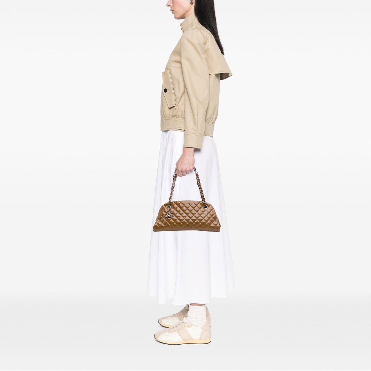Chanel Medium Patent Just Mademoiselle Shoulder Bag Bruin