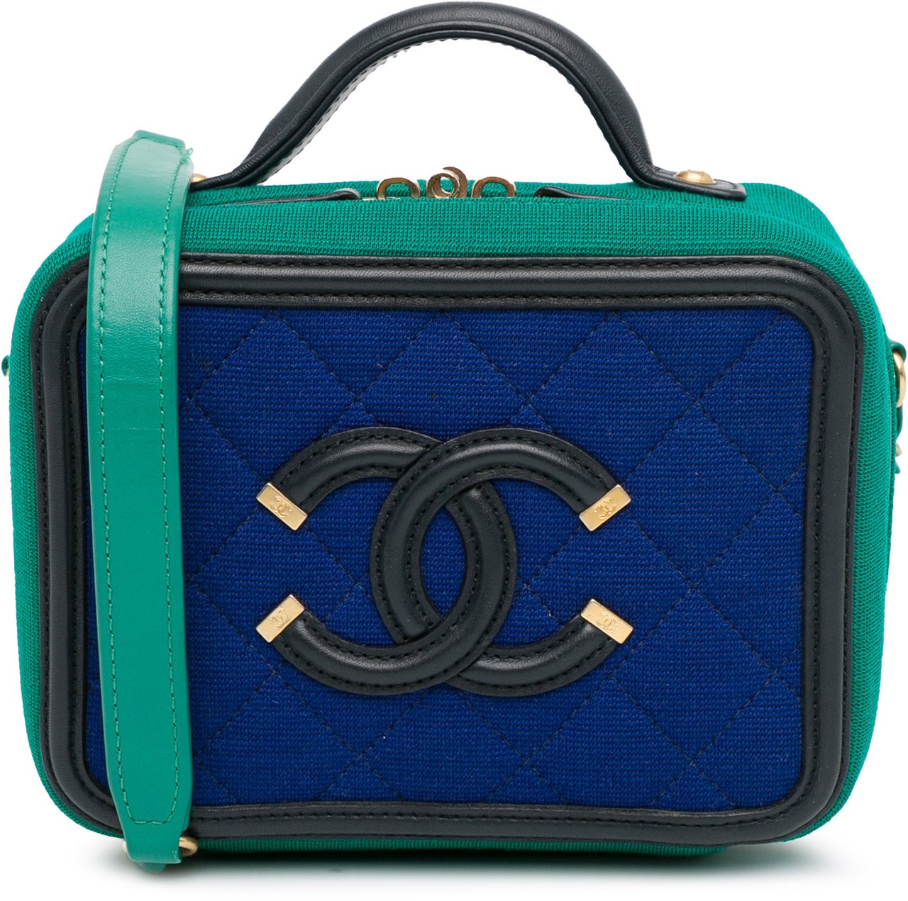 Chanel Small Jersey CC Filigree Vanity Case Blauw
