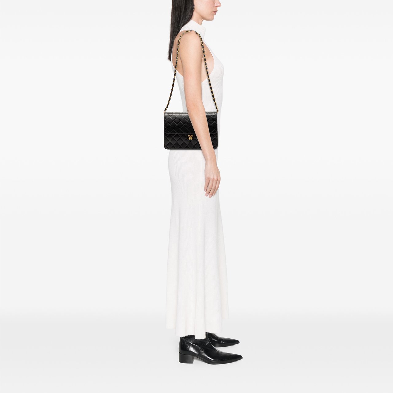 Chanel CC Quilted Lambskin Single Flap Zwart