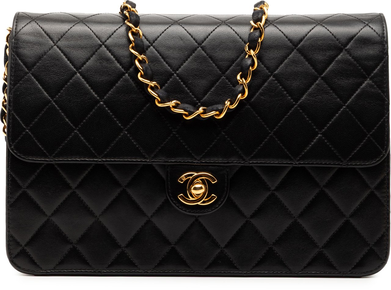 Chanel CC Quilted Lambskin Single Flap Zwart