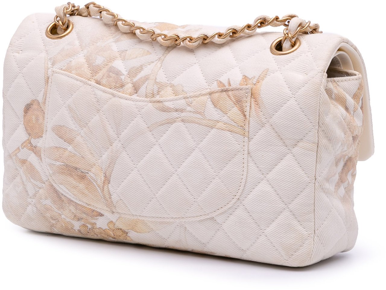 Chanel Medium Classic Printed Denim Floral Double Flap Bruin