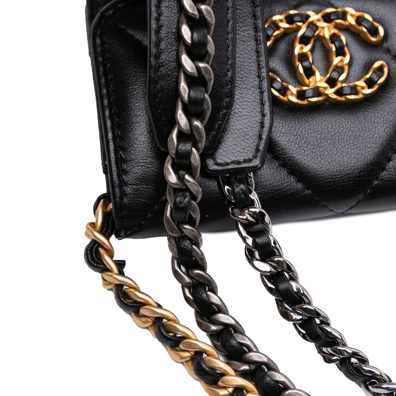 Chanel Lambskin 19 Flap Coin Purse With Chain Zwart