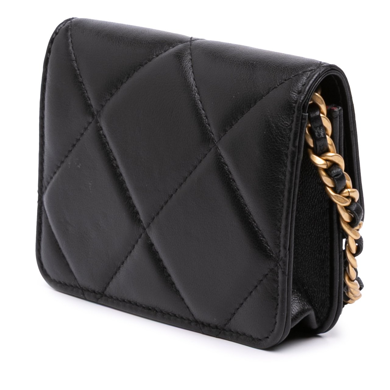 Chanel Lambskin 19 Flap Coin Purse With Chain Zwart