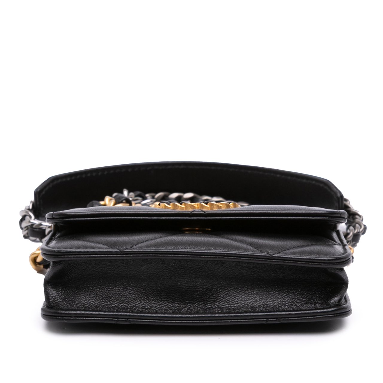 Chanel Lambskin 19 Flap Coin Purse With Chain Zwart