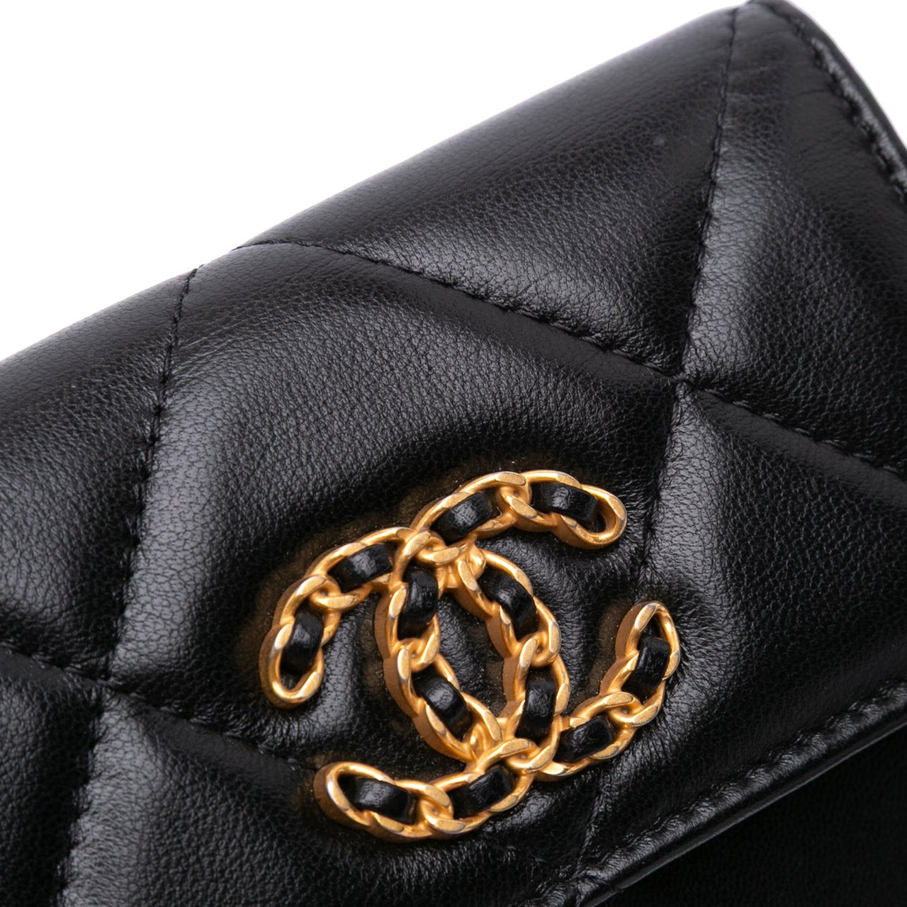 Chanel Lambskin 19 Flap Coin Purse With Chain Zwart