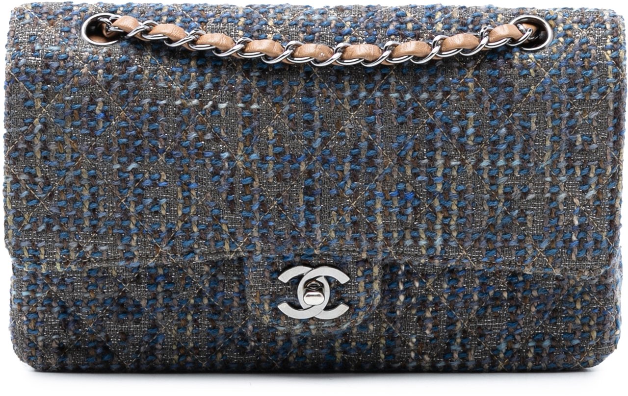 Chanel Medium Classic Tweed Double Flap Blauw