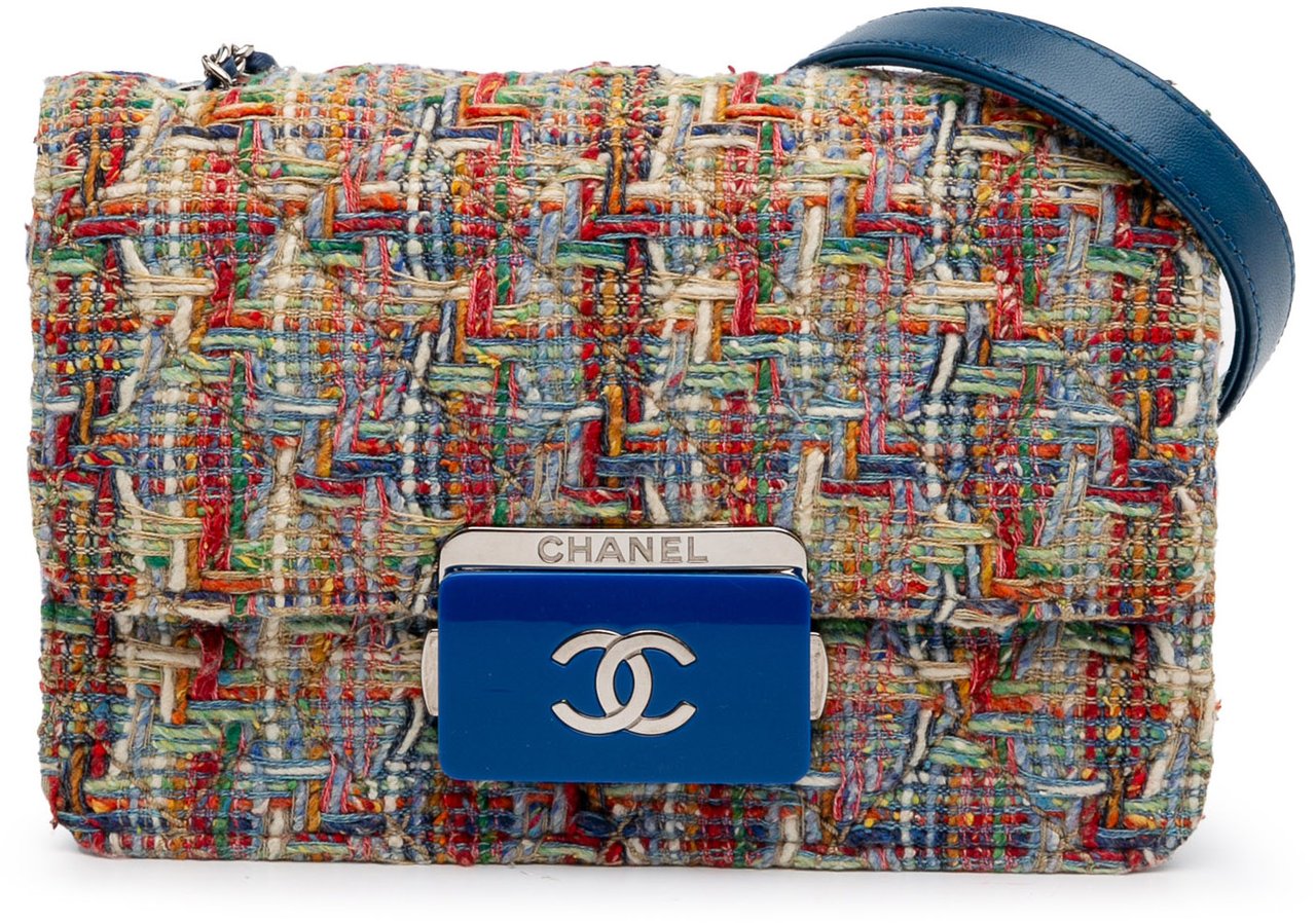 Chanel Mini Quilted Tweed Beauty Lock Flap Blauw