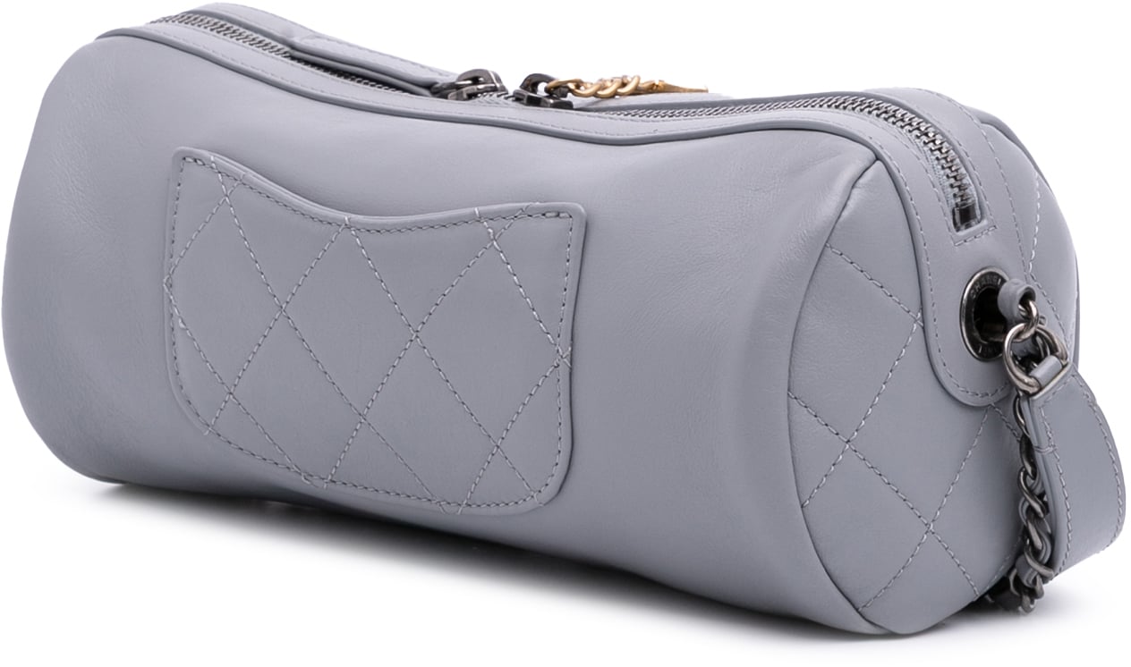 Chanel Calfskin Signature Chain Signe Bowling Bag Grijs