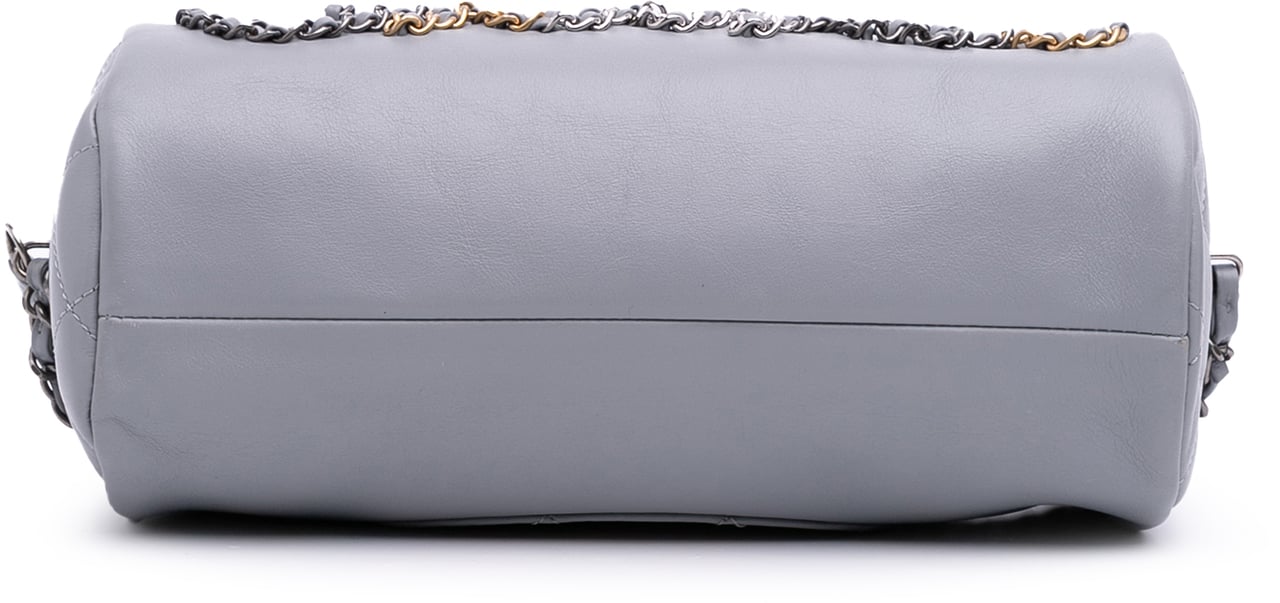 Chanel Calfskin Signature Chain Signe Bowling Bag Grijs