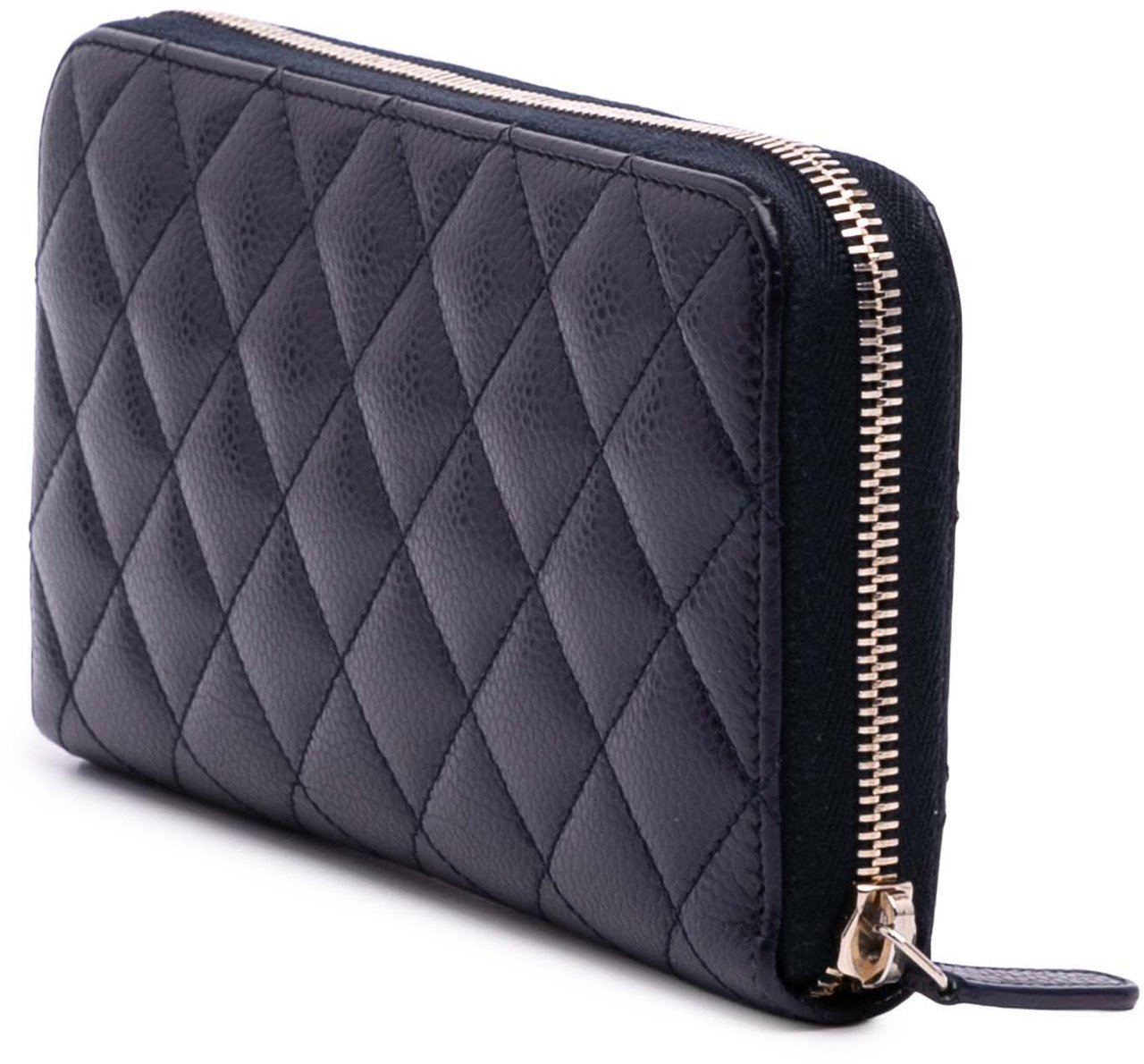 Chanel CC Quilted Caviar Zip Around Long Wallet Blauw