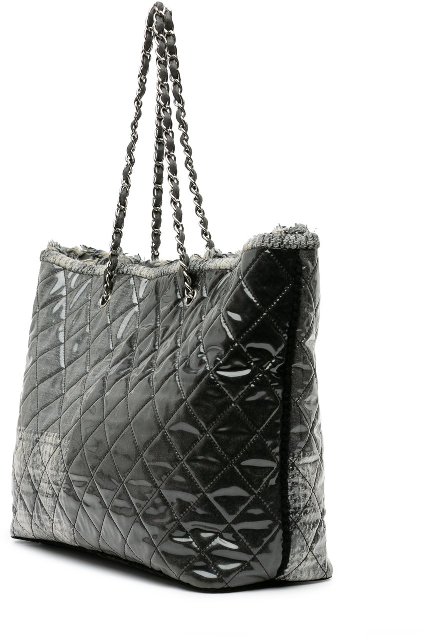 Chanel Large Quilted Tweed and Vinyl Funny Patchwork Tote Grijs