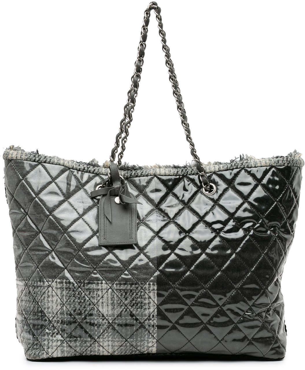 Chanel Large Quilted Tweed and Vinyl Funny Patchwork Tote Grijs