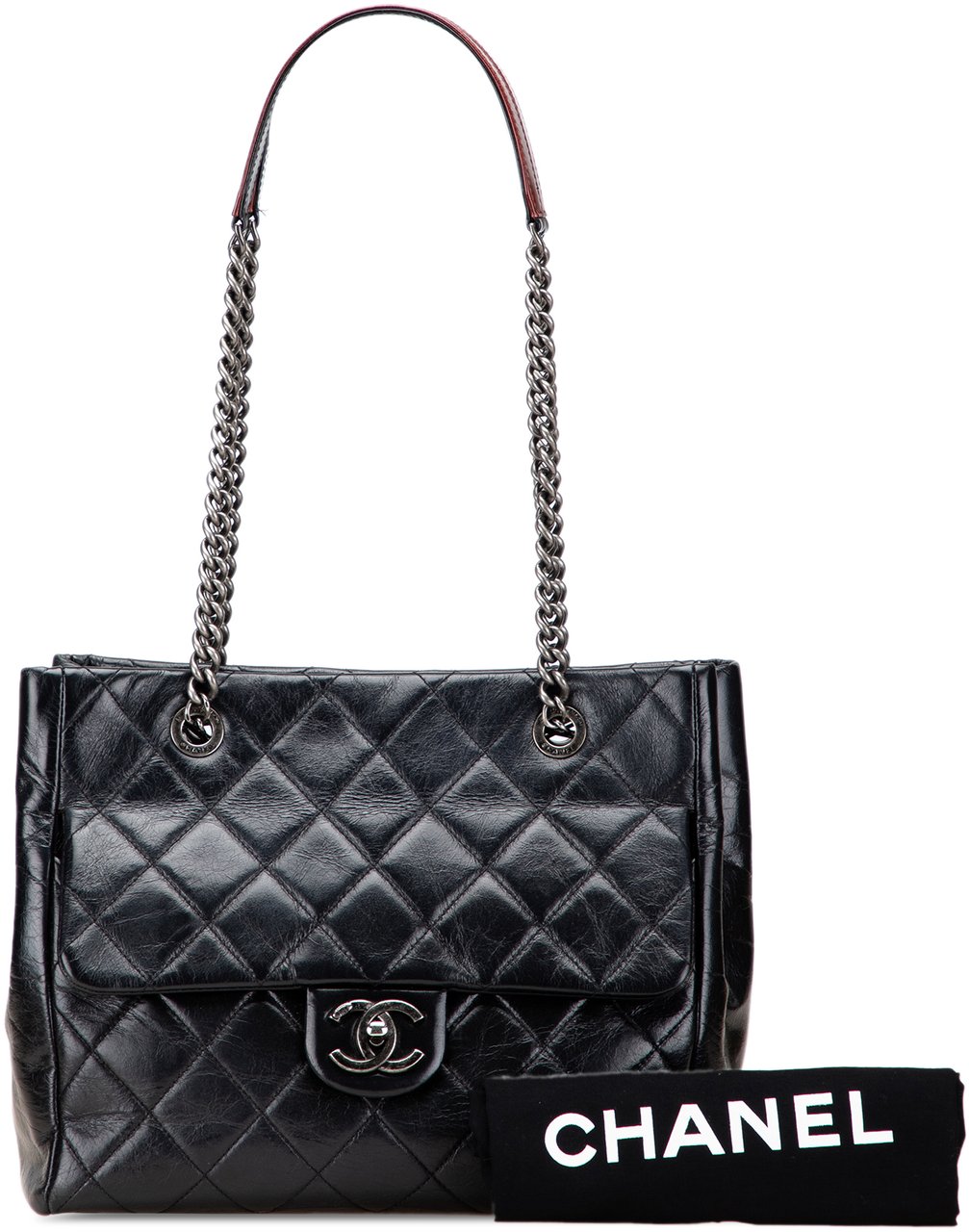 Chanel Small Quilted Glazed Calfskin Duo Color Tote Zwart