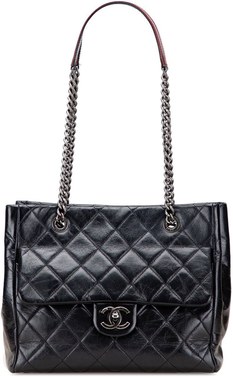 Chanel Small Quilted Glazed Calfskin Duo Color Tote Zwart