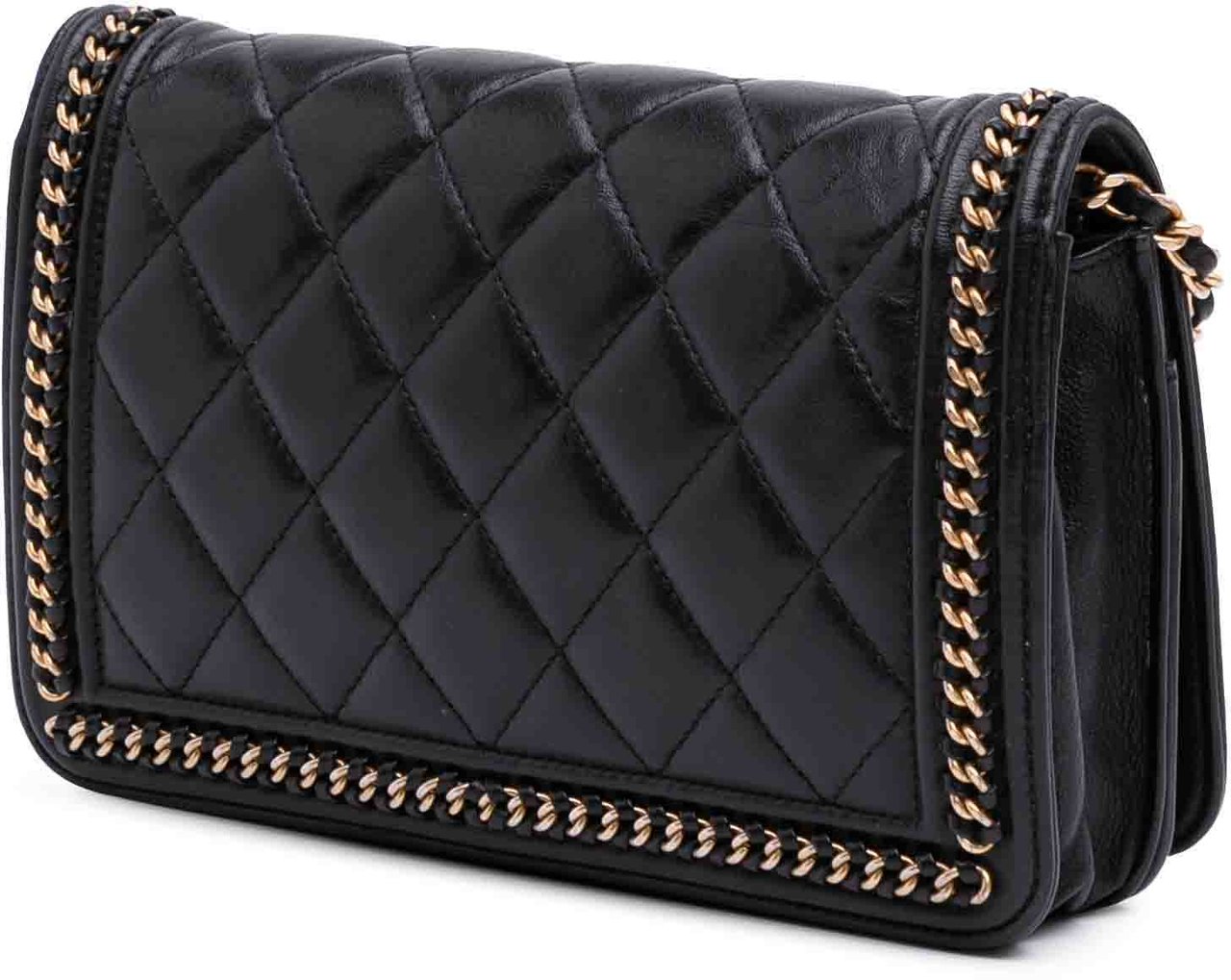 Chanel Quilted Calfskin Chain Around Boy Wallet On Chain Zwart