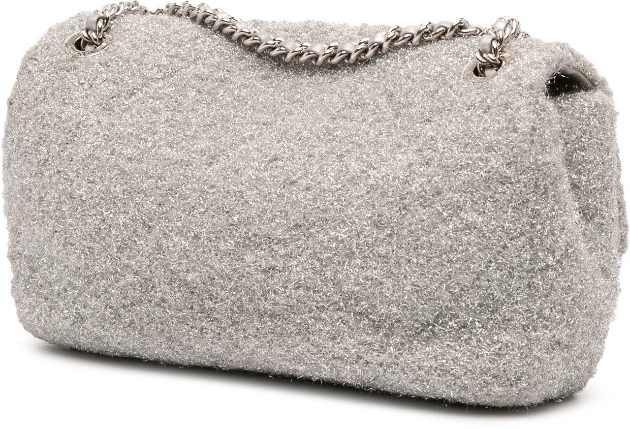 Chanel Medium Quilted Lurex Ground Control Pluto Glitter Flap Zilver