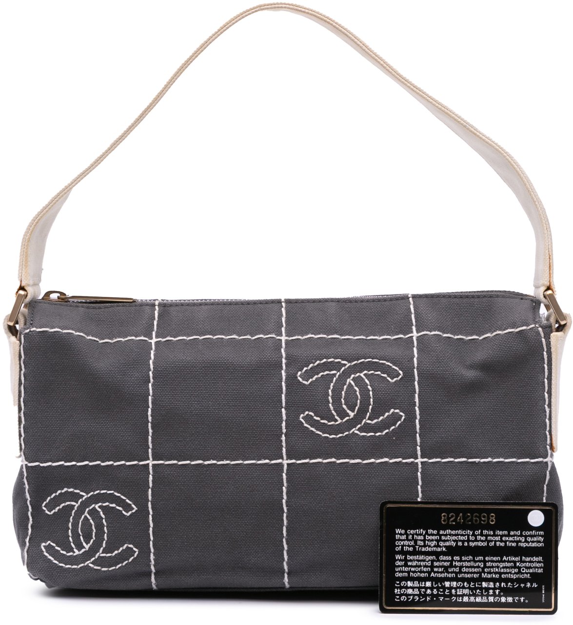 Chanel CC Chocolate Bar Canvas Shoulder Bag Zwart