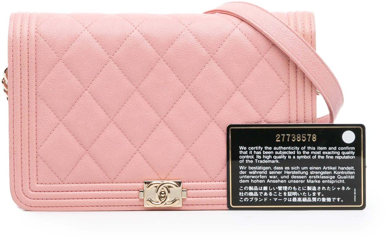 Chanel Quilted Caviar Boy Wallet on Chain Roze