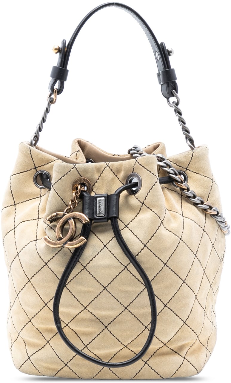 Chanel CC Suede Wild Stitch Bucket Bag Bruin