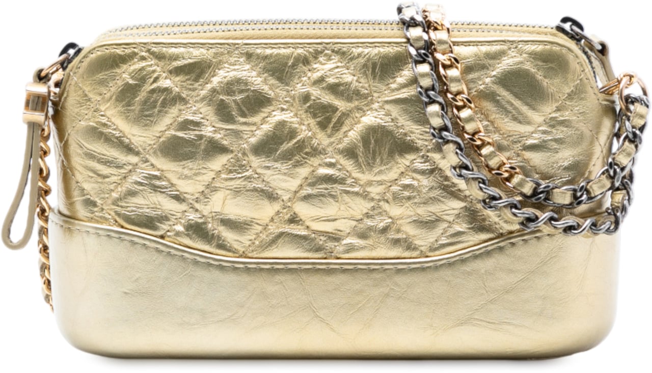 Chanel Quilted Metallic Aged Calfskin Gabrielle Clutch With Chain Goud
