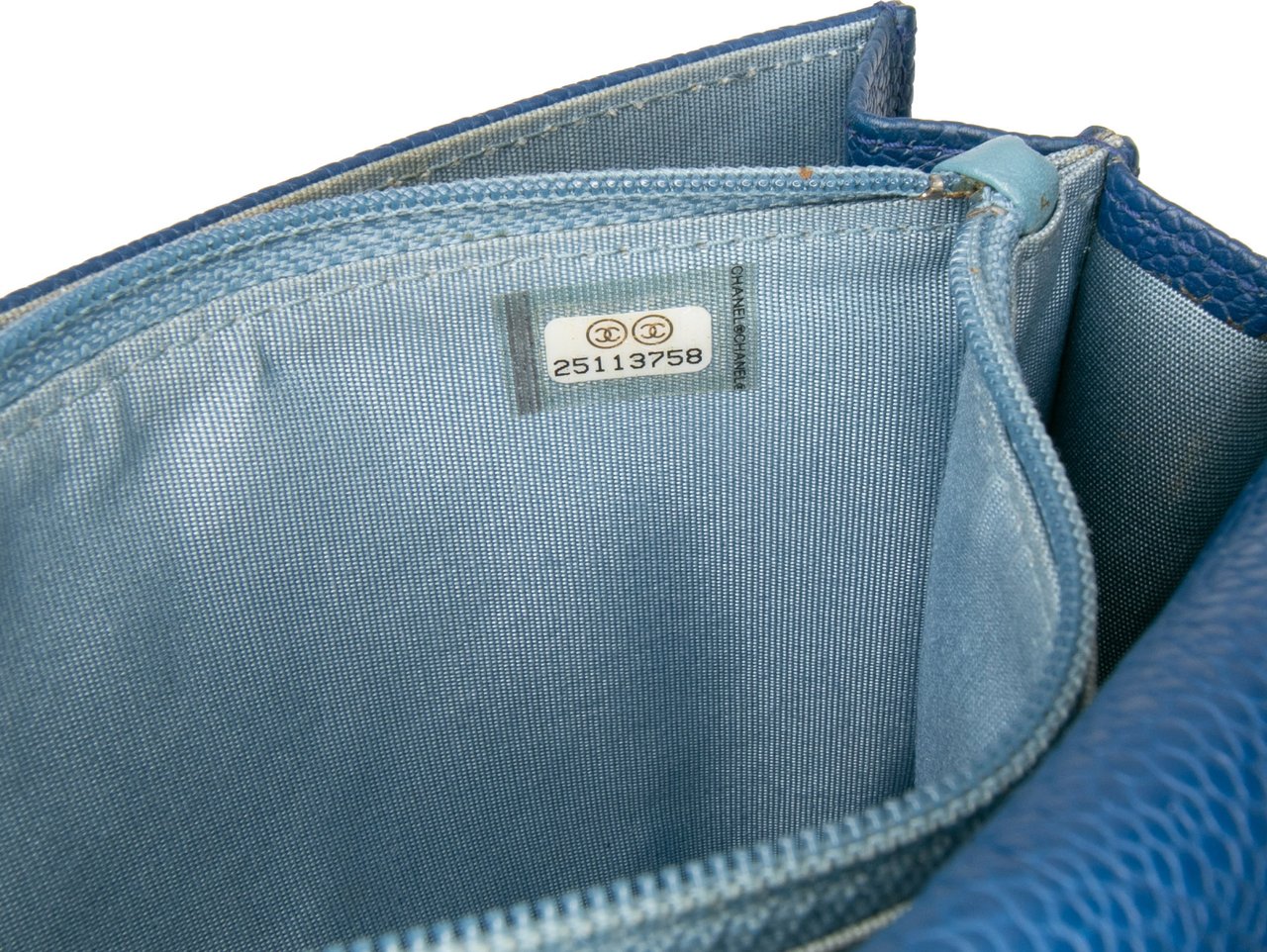 Chanel Square Quilted Grained Calfskin Cuba Thread Around Wallet On Chain Blauw