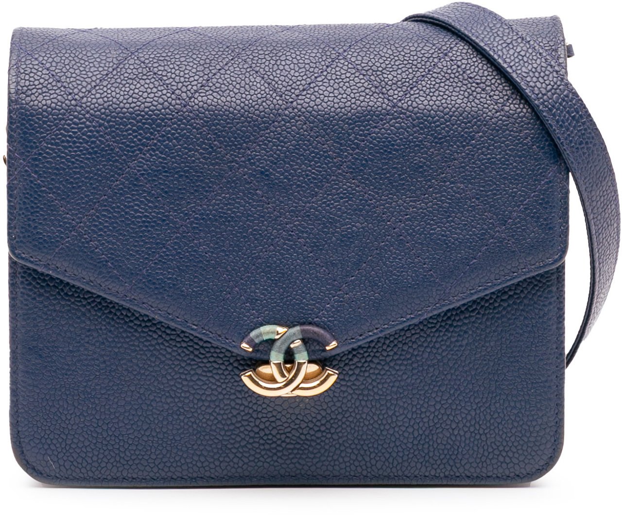 Chanel Square Quilted Grained Calfskin Cuba Thread Around Wallet On Chain Blauw