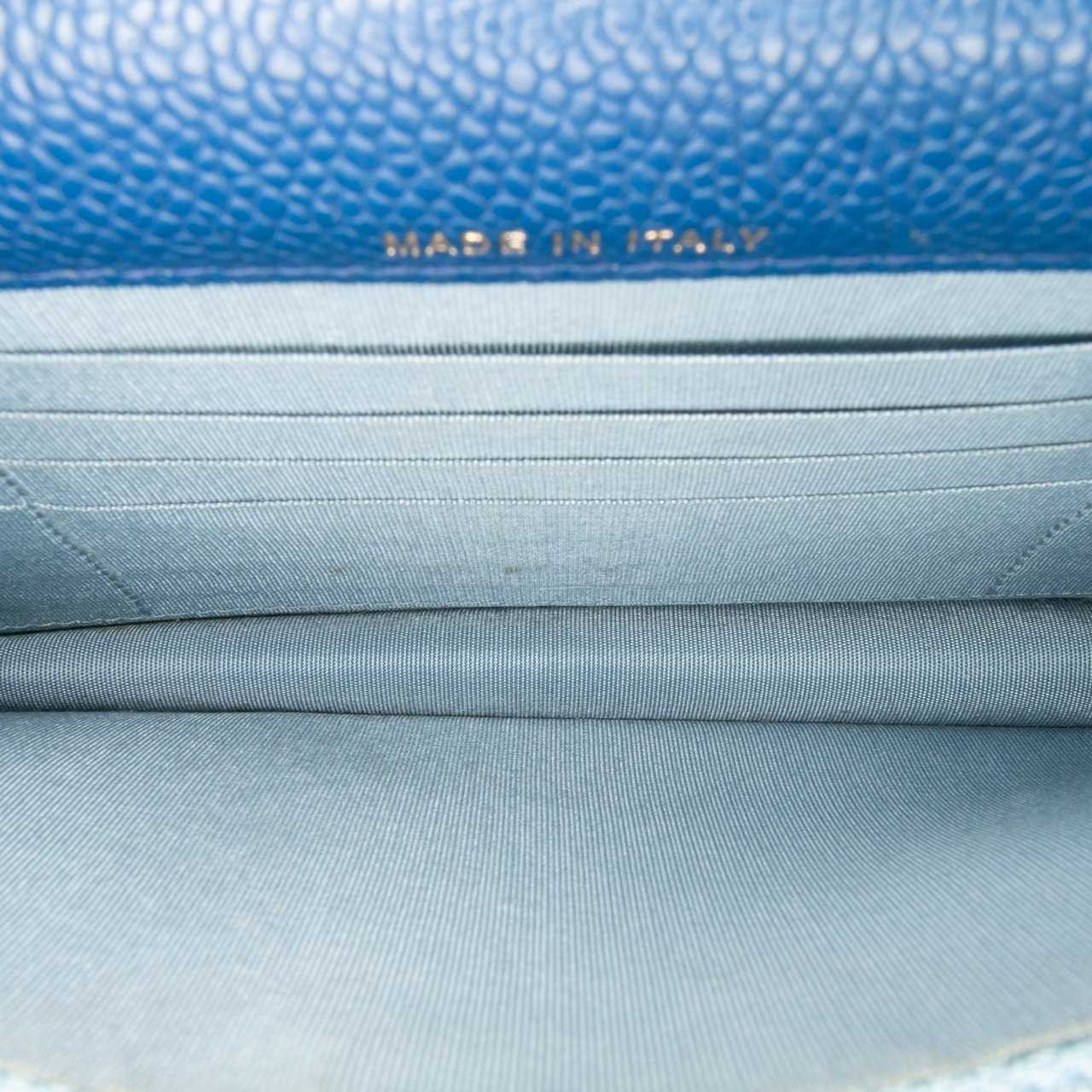 Chanel Square Quilted Grained Calfskin Cuba Thread Around Wallet On Chain Blauw