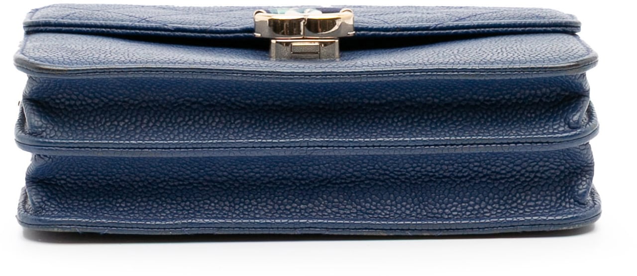 Chanel Square Quilted Grained Calfskin Cuba Thread Around Wallet On Chain Blauw
