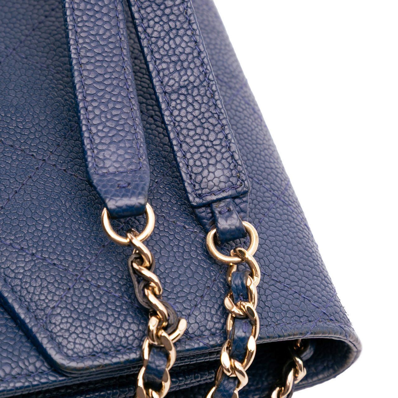 Chanel Square Quilted Grained Calfskin Cuba Thread Around Wallet On Chain Blauw