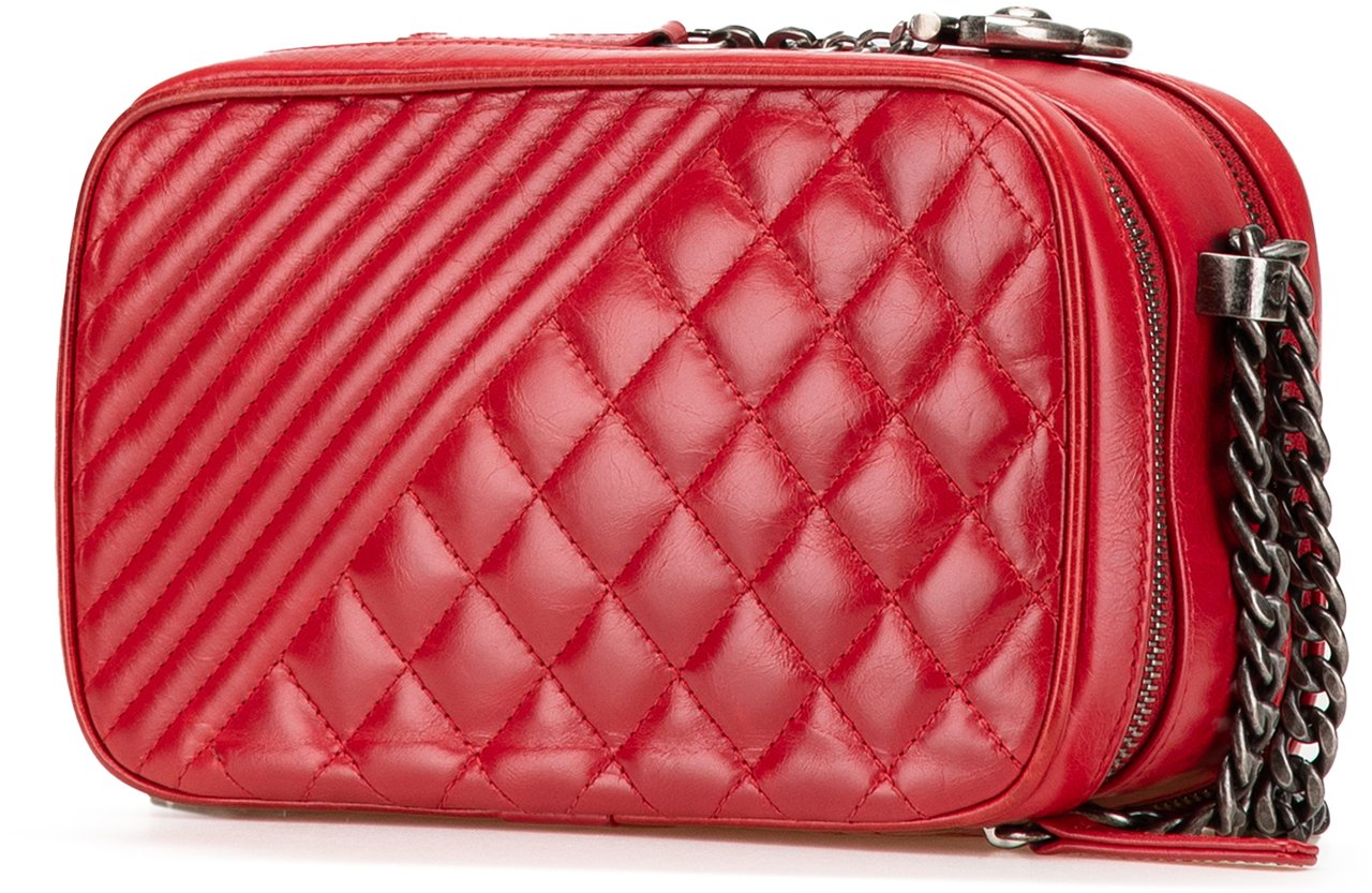 Chanel Small Quilted Glazed Calfskin Coco Boy Camera Bag Rood
