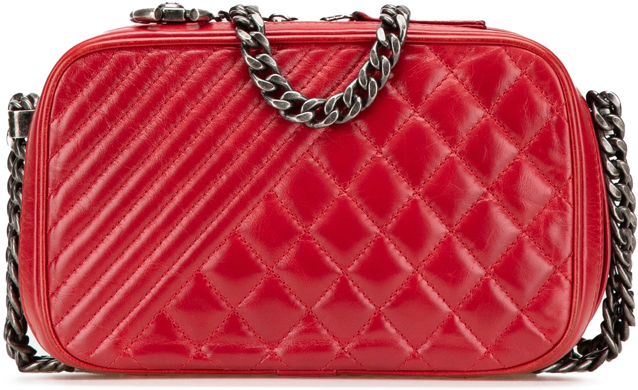 Chanel Small Quilted Glazed Calfskin Coco Boy Camera Bag Rood